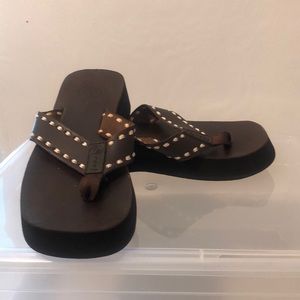 Y2K Reef Platform Leather Flip Flops